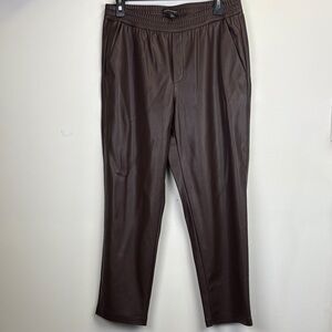 Banana Republic Elastic Waist Vegan Brown Leather Pants size medium